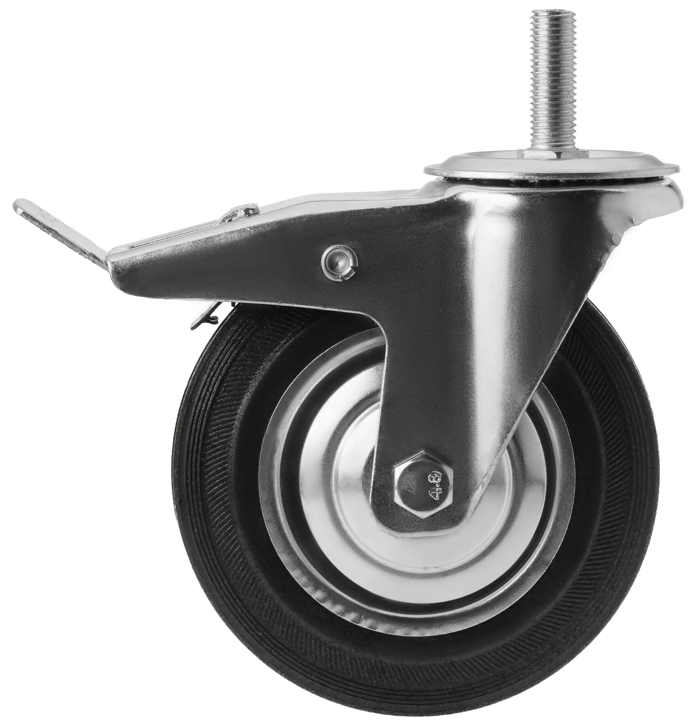 Промышленное колесо, диаметр 160мм, болтовое крепление, поворотная опора, тормоз, черная резина, роликовый подшипник - SCtb 63