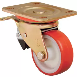 Полиуретановое колесо поворотное с с тормозом ZB-125 мм, 400 кг (обод - полиамид, площадка, шарикоподшипник)
